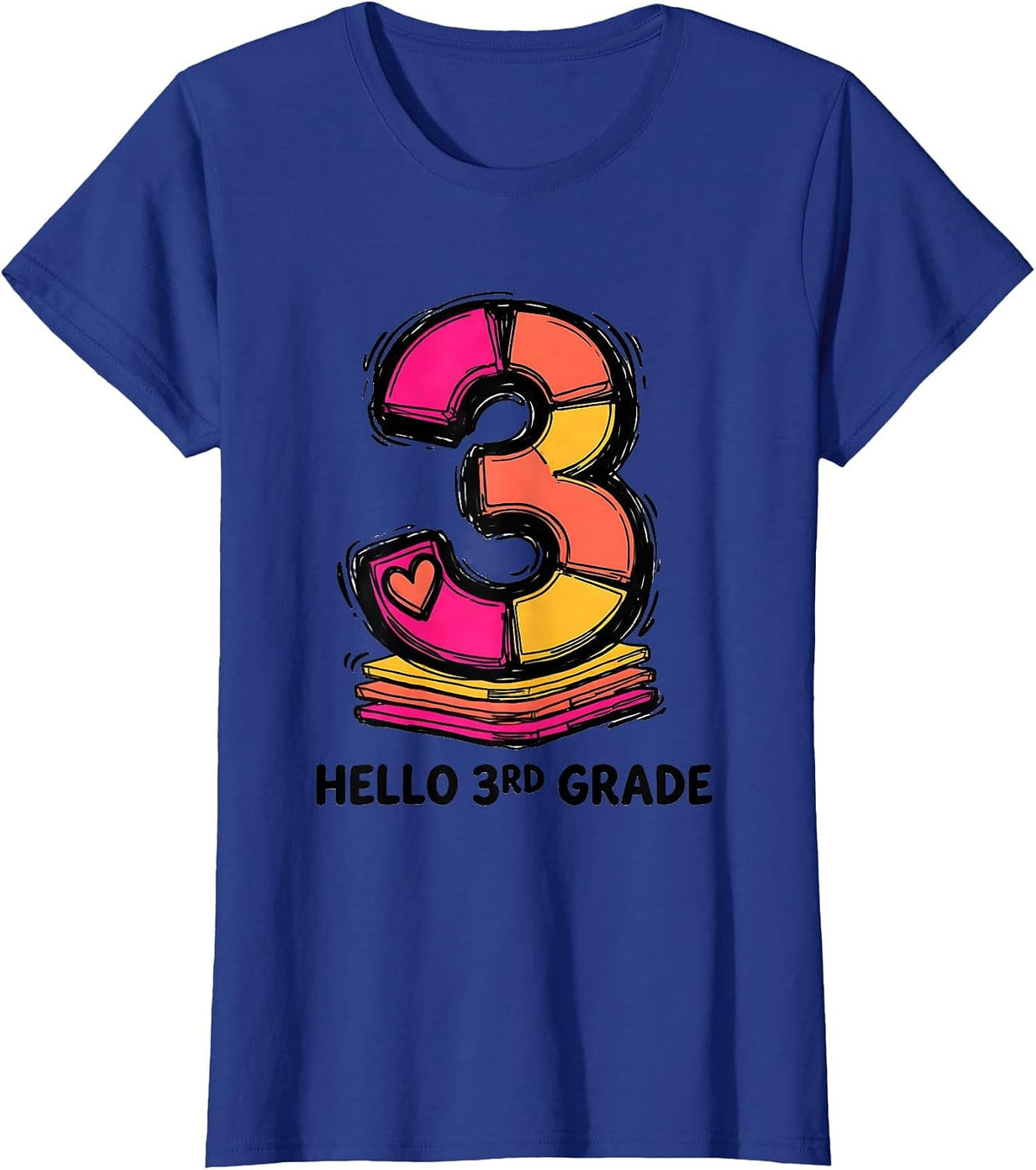 Women's Hello 3rd Grade Playful Leopard Teacher Student Back T-Shirt - Royal Blue