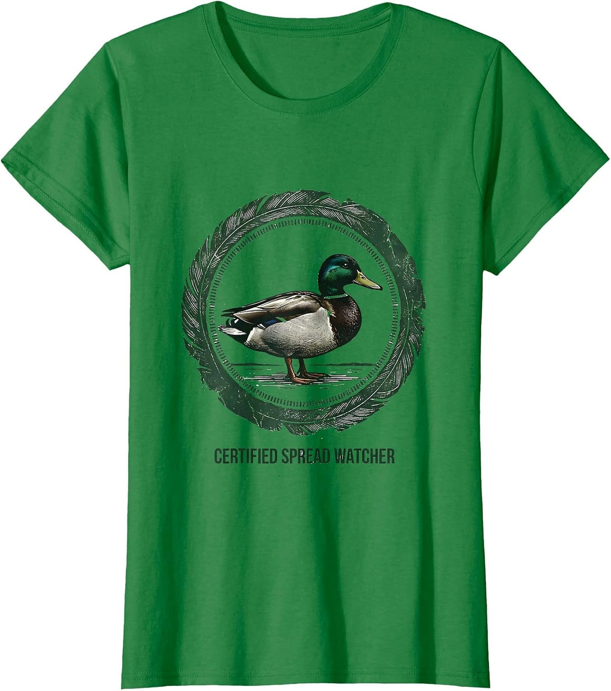 Women's Certified Spread Watcher Rubber Stamp Mallard Duck Hunting T-Shirt - Kelly Green