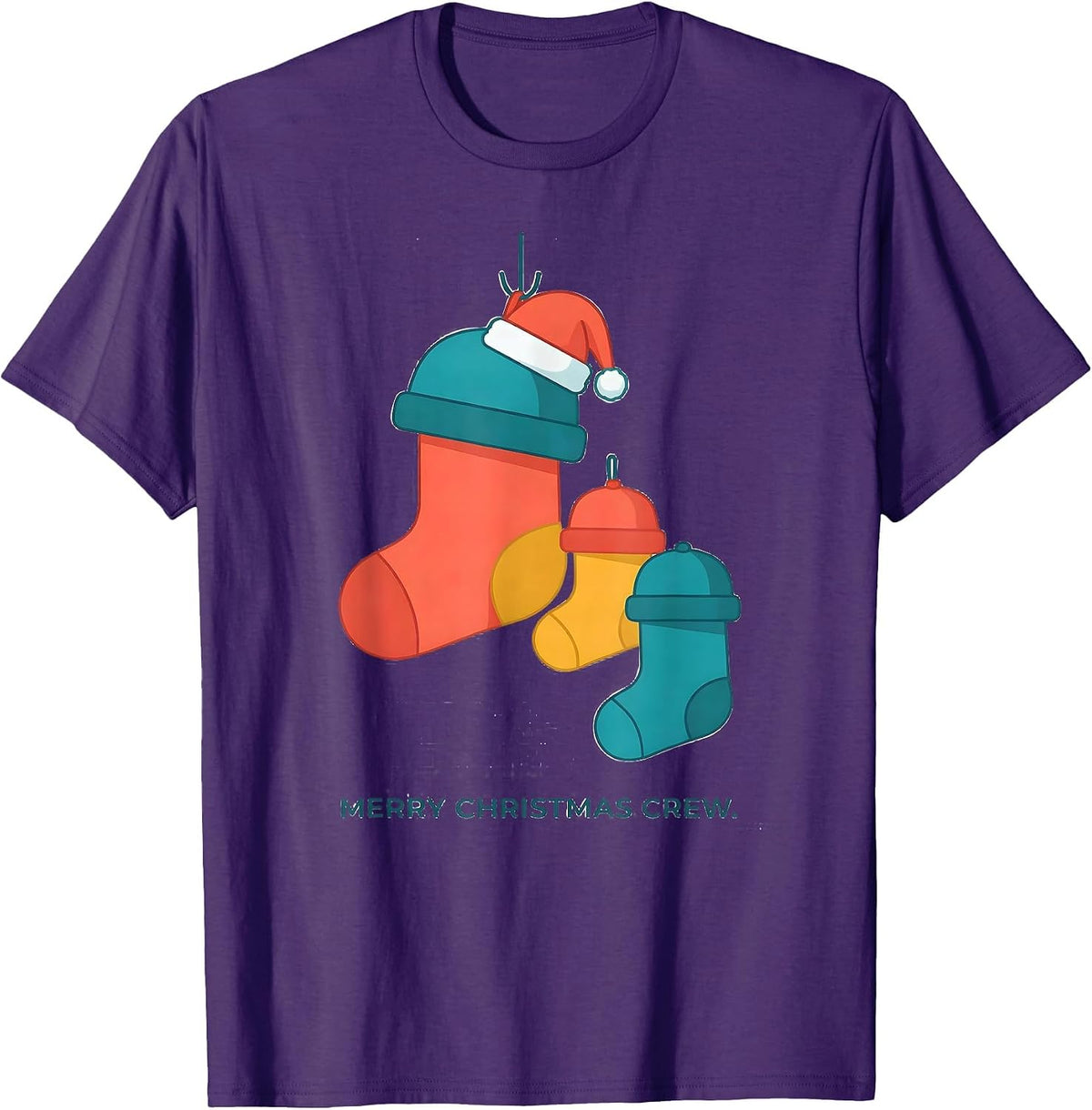 Men's Merry Christmas Crew Flat Vector Family Matching Holiday T-Shirt - Purple
