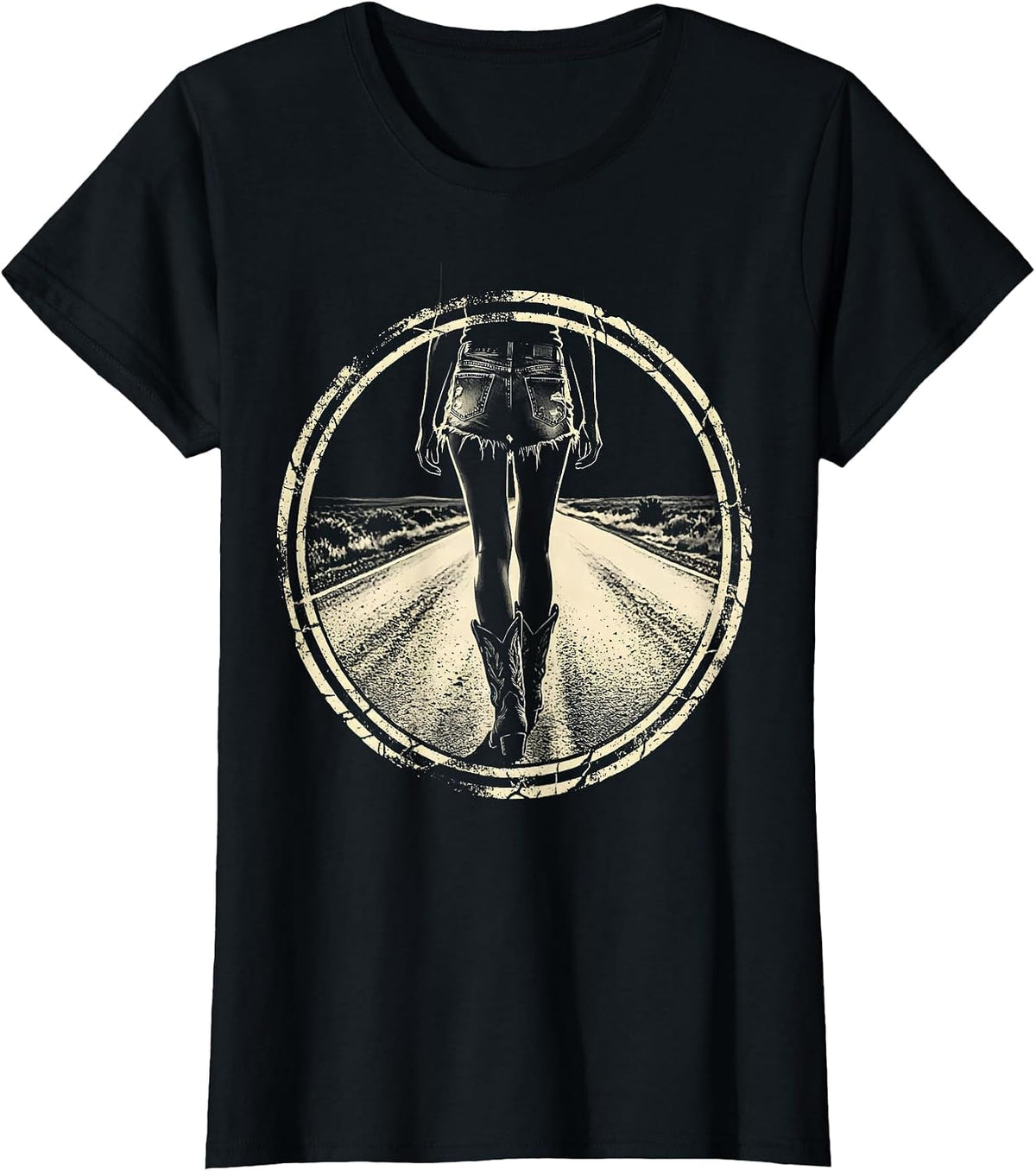 Country Girl Dirt Road Walk Graphic Design T-Shirt - Black