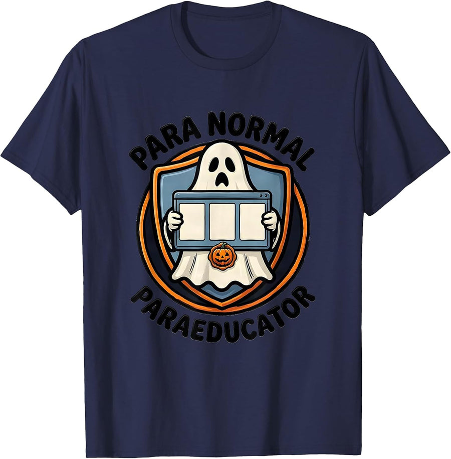 Para Normal Paraeducator Ghost Halloween Para Teacher Aide T-Shirt - Navy Blue