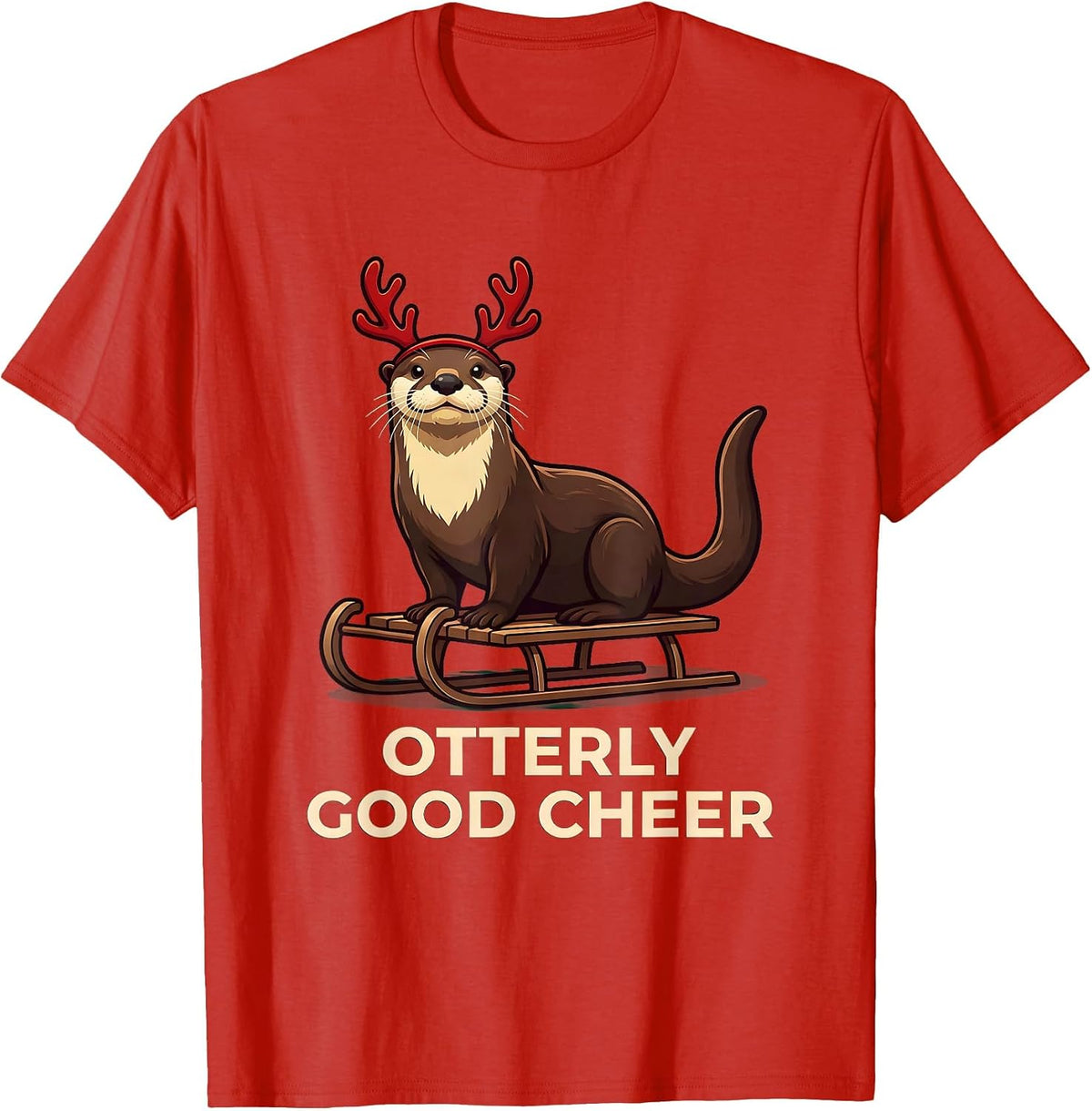 Men's Otterly Good Cheer Funny Otter Christmas Pajama Animal Lover T-Shirt - Red