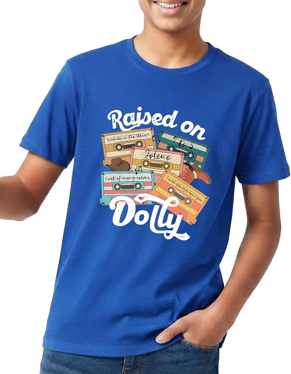 Youth Country Music Raised On Dolly Cotton T-Shirt for Teens Tee - Royal Blue