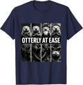 Otterly At Ease Monochrome Multi-Panel Sea Otter Humor T-Shirt - Navy Blue