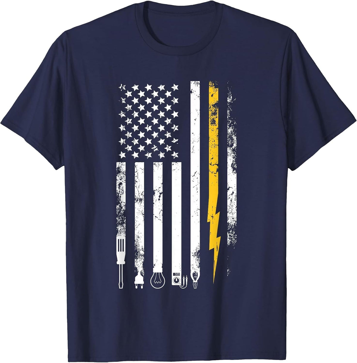 Electrician US Flag Electricians Tools T-Shirt - Navy Blue