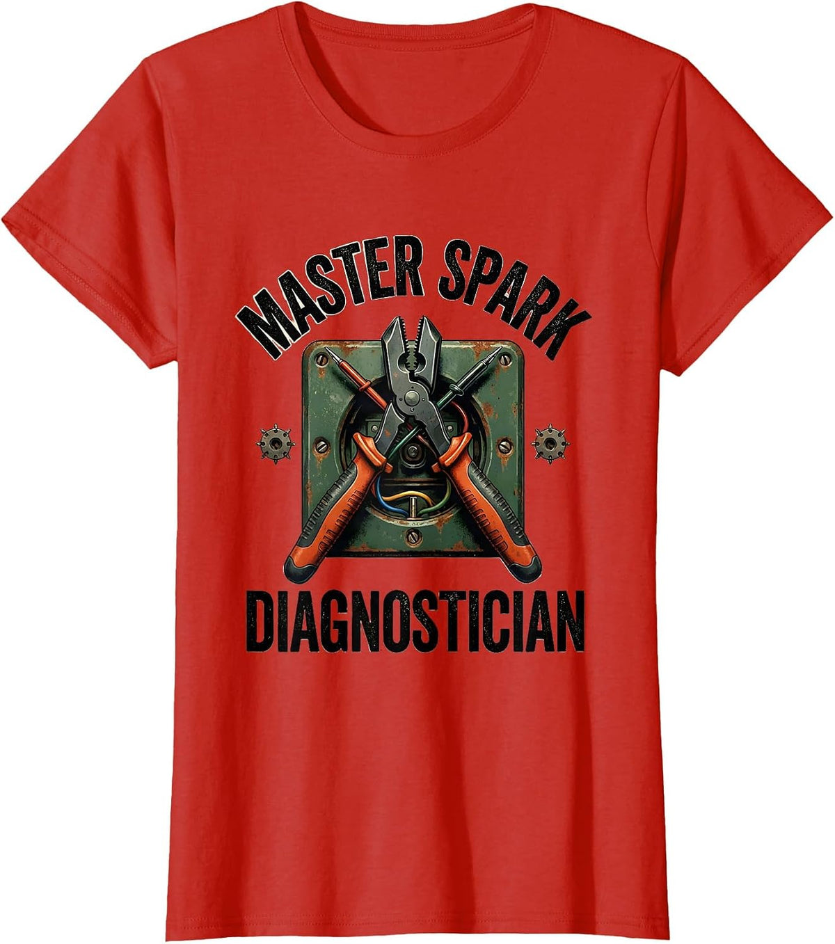 Master Spark Diagnostician Vintage Funny Electrician Gift T-Shirt - Red
