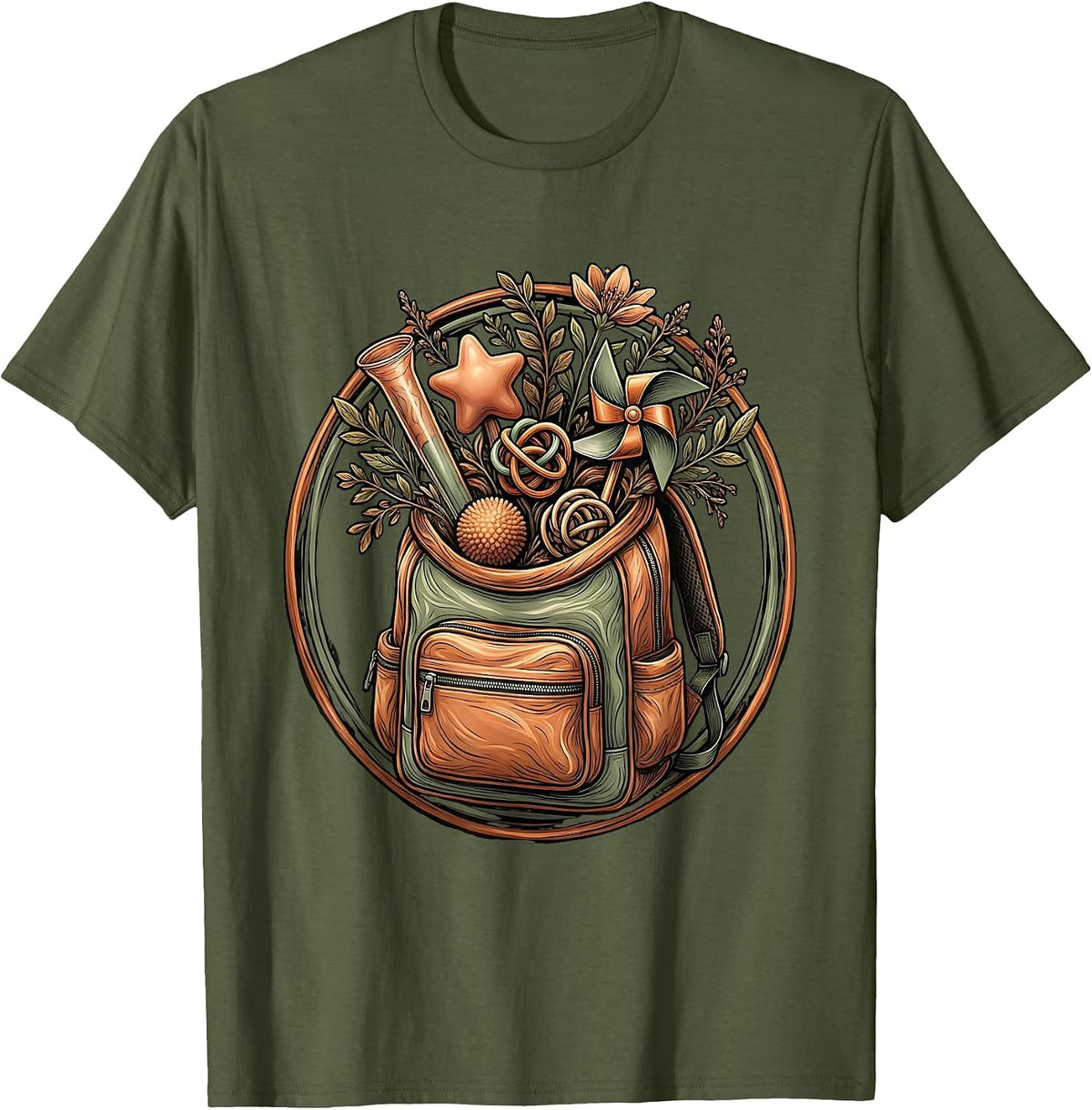 SPED Teacher Sensory Tools Backpack Graphic T-Shirt - Olive Green