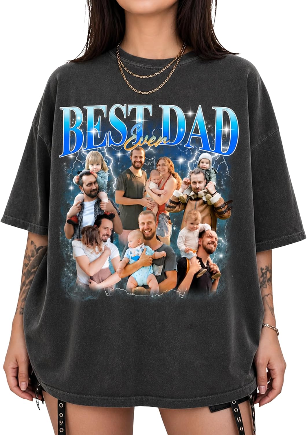 Custom Best Dad Ever Shirt, Personalized Photo Bootleg Tee, Vintage 90s Dad Shirt, Gift for Dad, New Dad Present - As