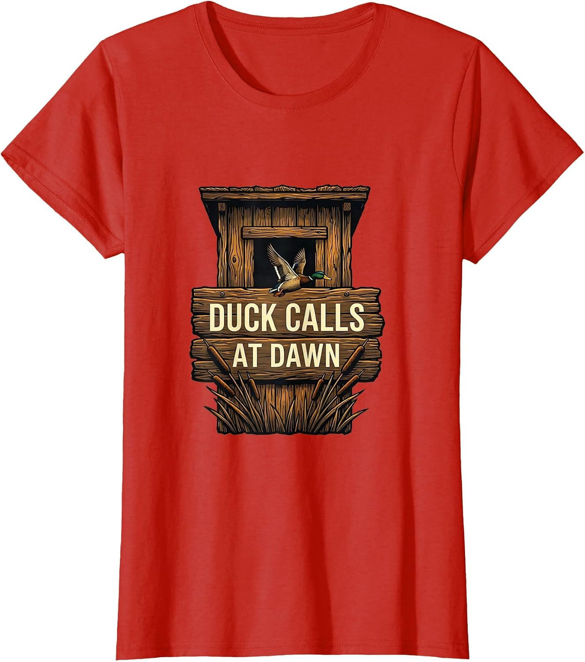 Duck Calls At Dawn Camo Hunting Design T-Shirt - Red