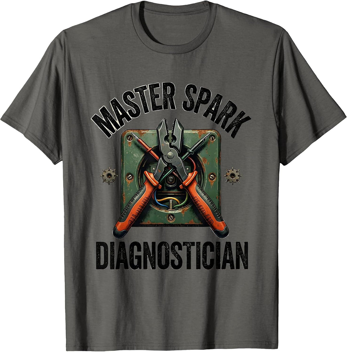 Master Spark Diagnostician Vintage Funny Electrician Gift T-Shirt - Asphalt Grey