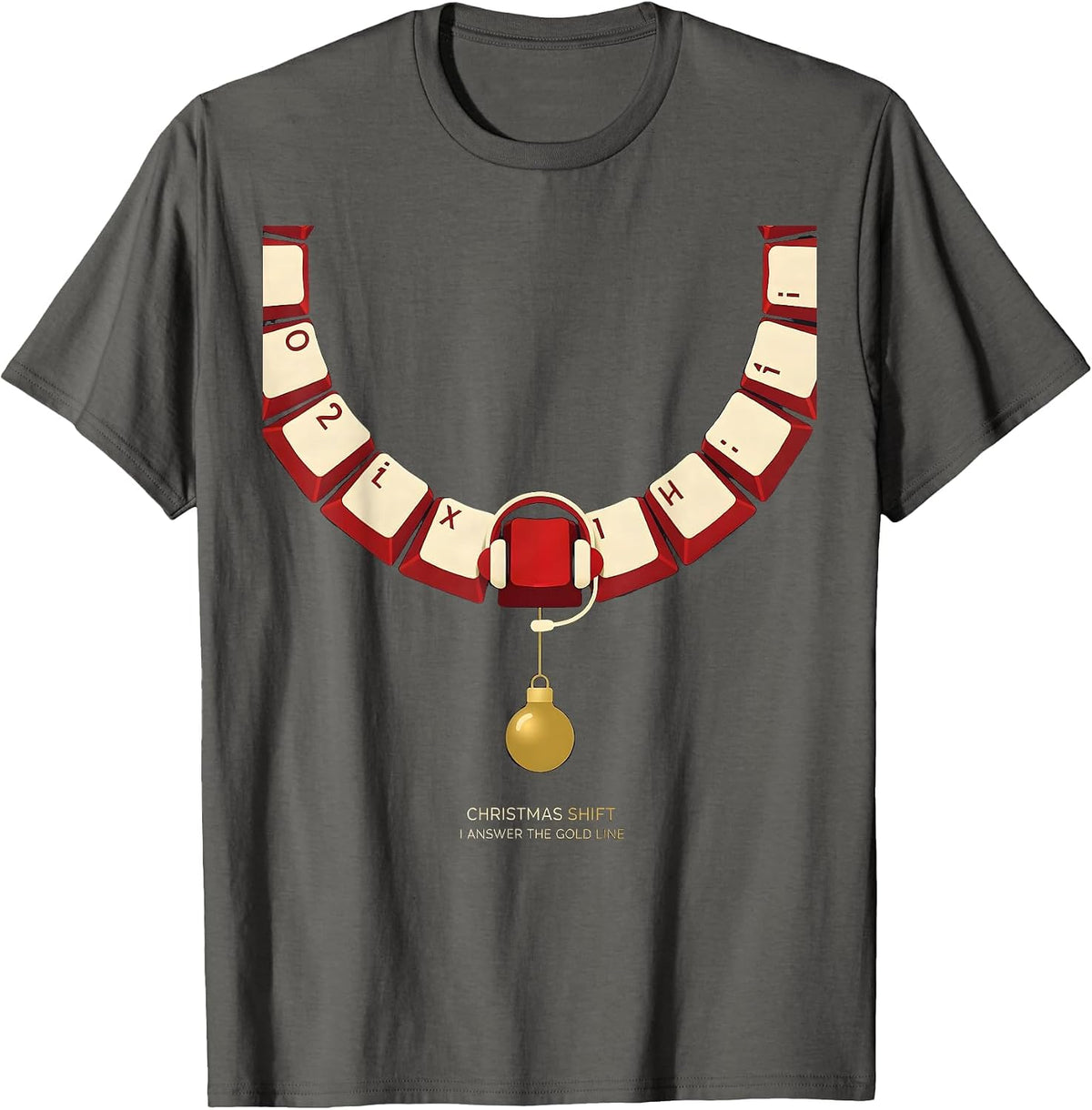 Christmas Shift, I Answer The Gold Line Funny 911 Dispatcher T-Shirt - Asphalt Grey