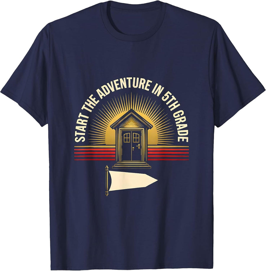 Start The Adventure In 5th Grade Whimsical Back To School T-Shirt - Navy Blue
