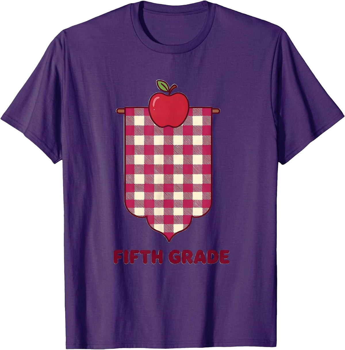 Fifth Grade Cute Gingham Picnic Preppy Back To School T-Shirt - Purple