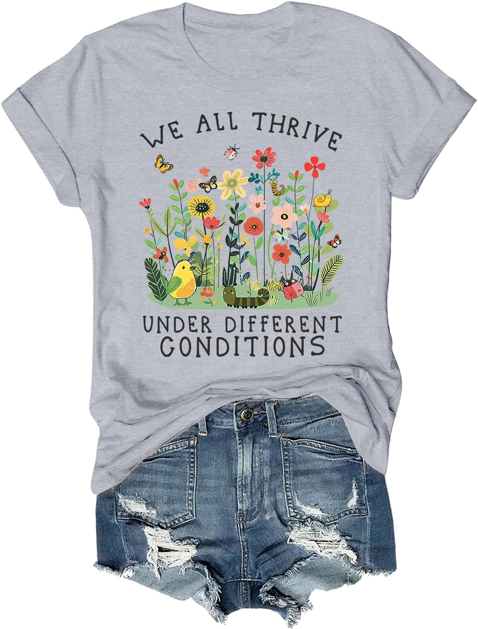 We All Thrive Under Different Conditions Shirt Autism Awareness T-Shirt Unisex Short Sleeve T-Shirt - Grey