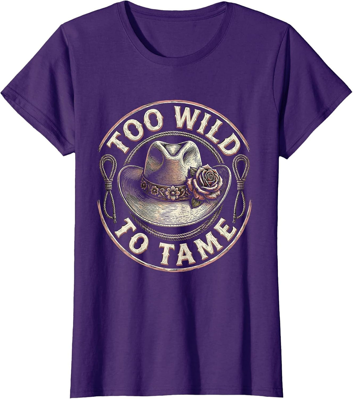 Women's Too Wild To Tame Cowboy Western Design T-Shirt - Purple