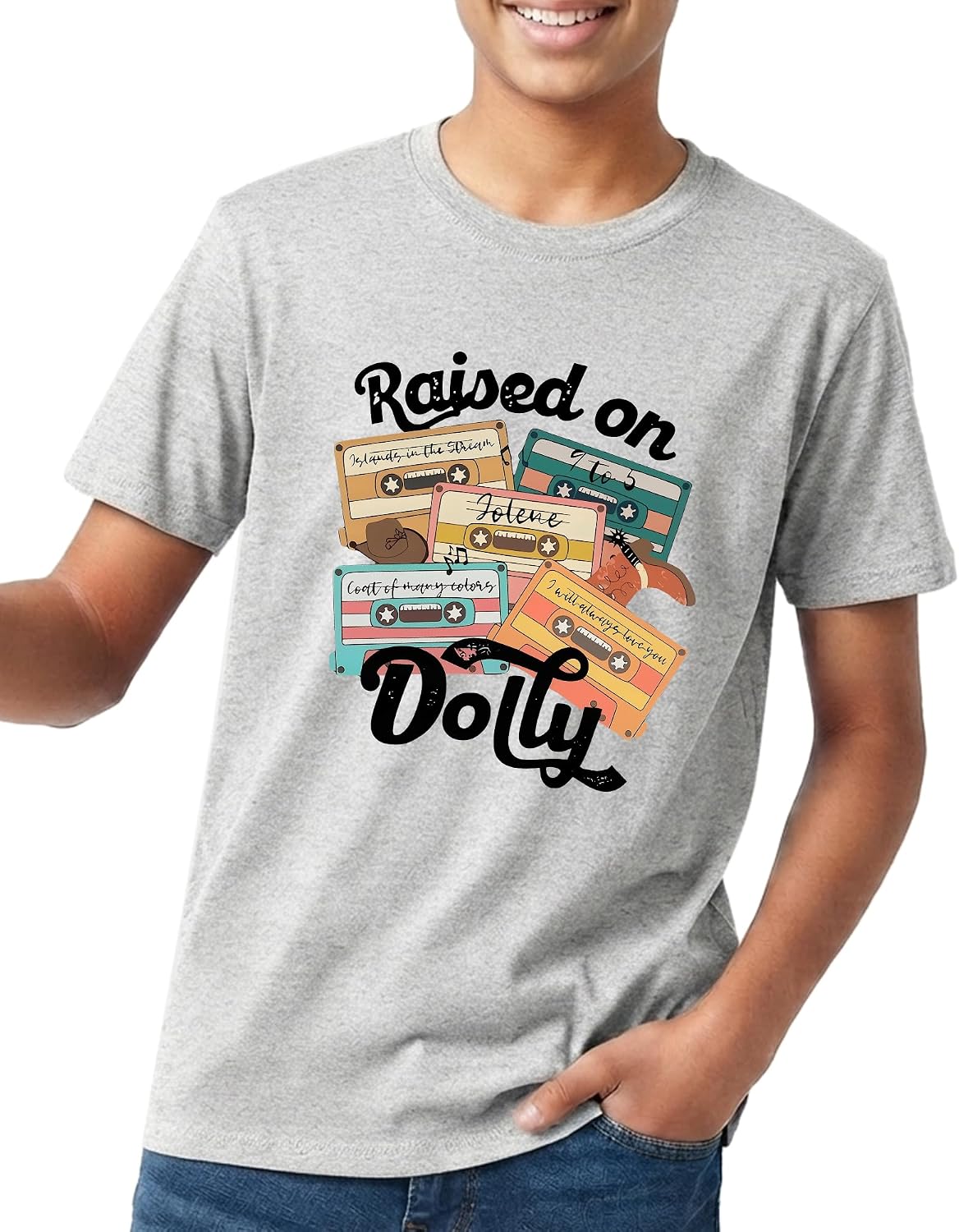 Youth Country Music Raised On Dolly Cotton T-Shirt for Teens Tee - Sport Grey