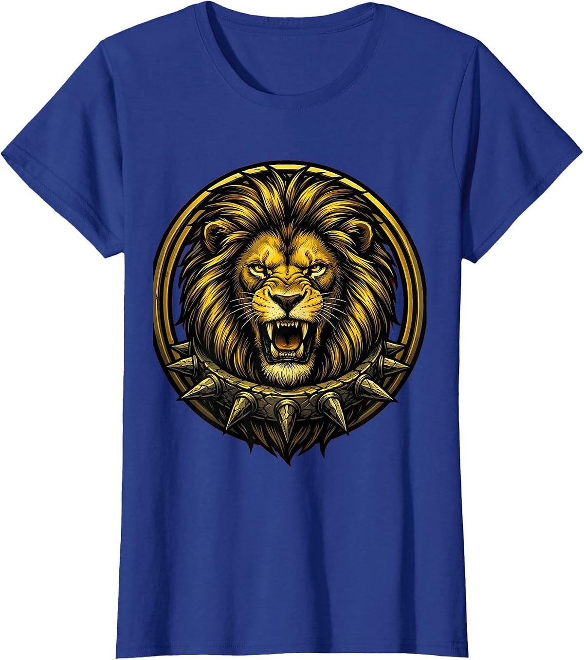 Women's Roaring Lion Spiked Rock Collar Graphic T-Shirt - Royal Blue