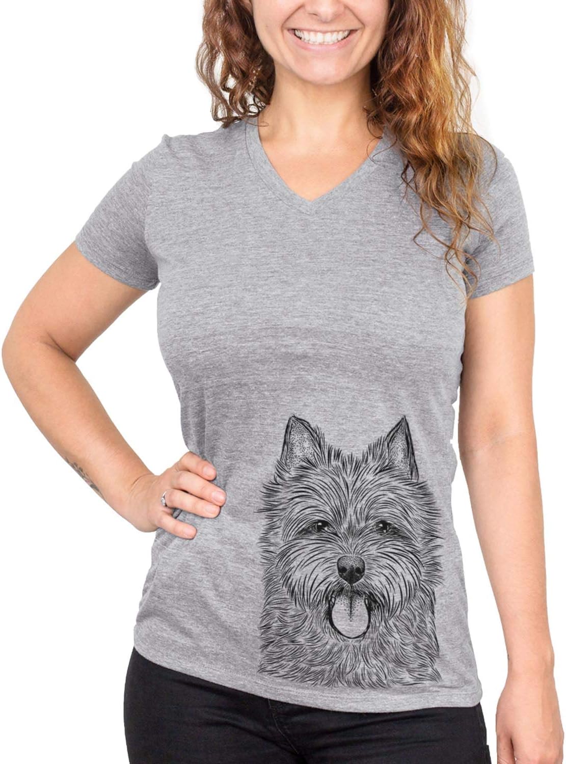 Bare Alfie the Norwich Terrier Dog Triblend T-Shirt - Grey V-neck