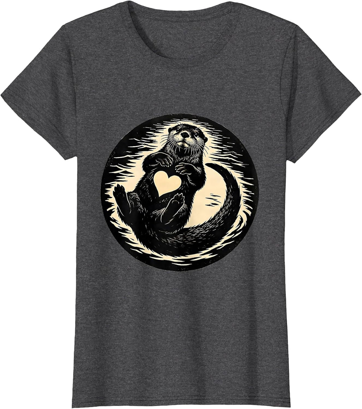 Back Floating Otter Silhouette Funny Animal Lover Humor T-Shirt, Women, Dark Heather Grey, X-Large - As Pictured