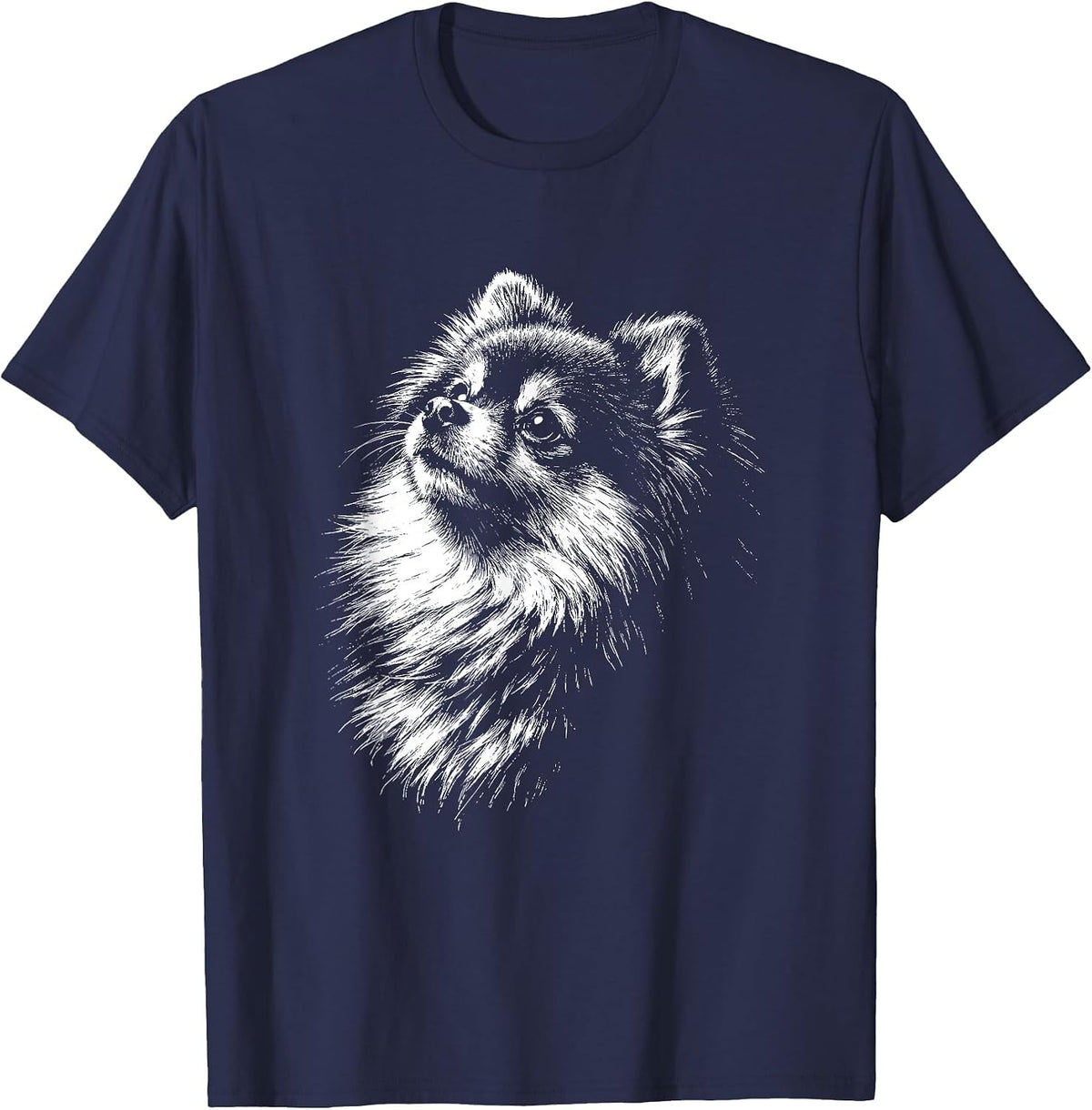 Pomeranian Portrait Black and White Dog Lover T-Shirt - Navy Blue