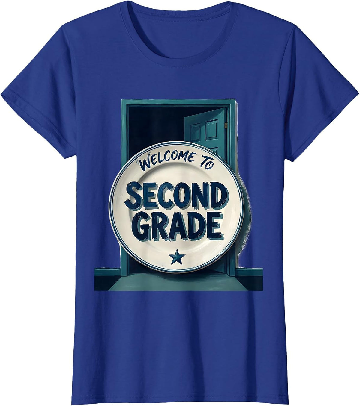 Women's Welcome to Second Grade Cheerful Back to School Pennant Flag T-Shirt - Royal Blue