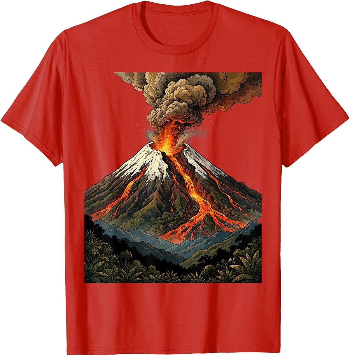 Men's Erupting Cotopaxi Volcano Glowing Lava Ecuador T-Shirt - Red