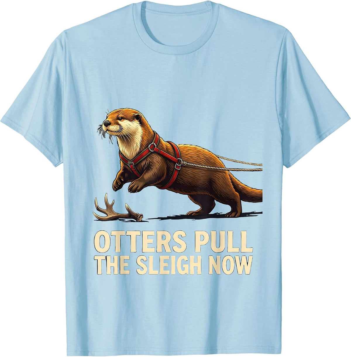Men's Otters Pull The Sleigh Now Funny Otter Christmas Animal T-Shirt - Baby Blue