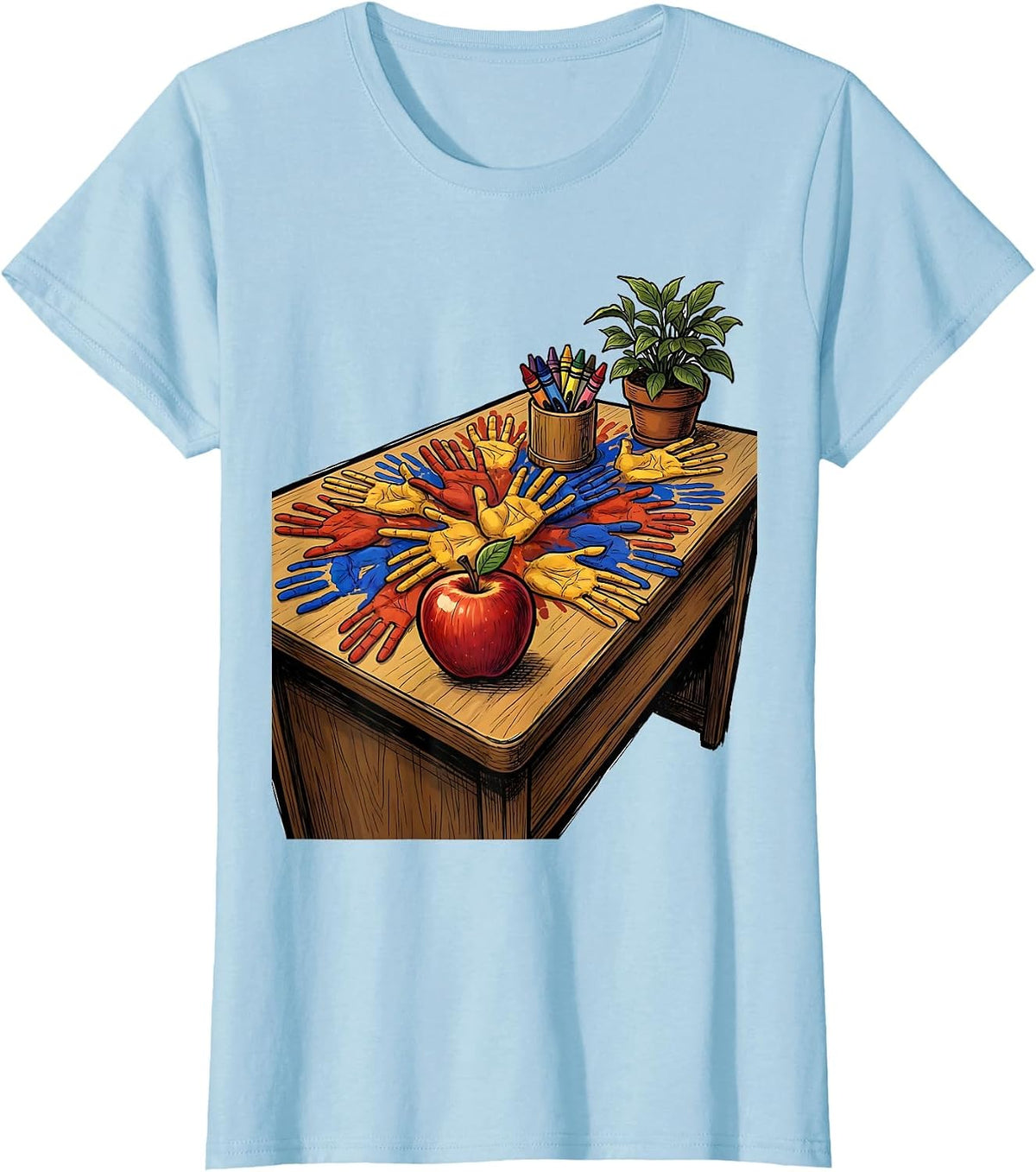 Third Grade Teacher Tiny Handprints Desk Design T-Shirt - Baby Blue