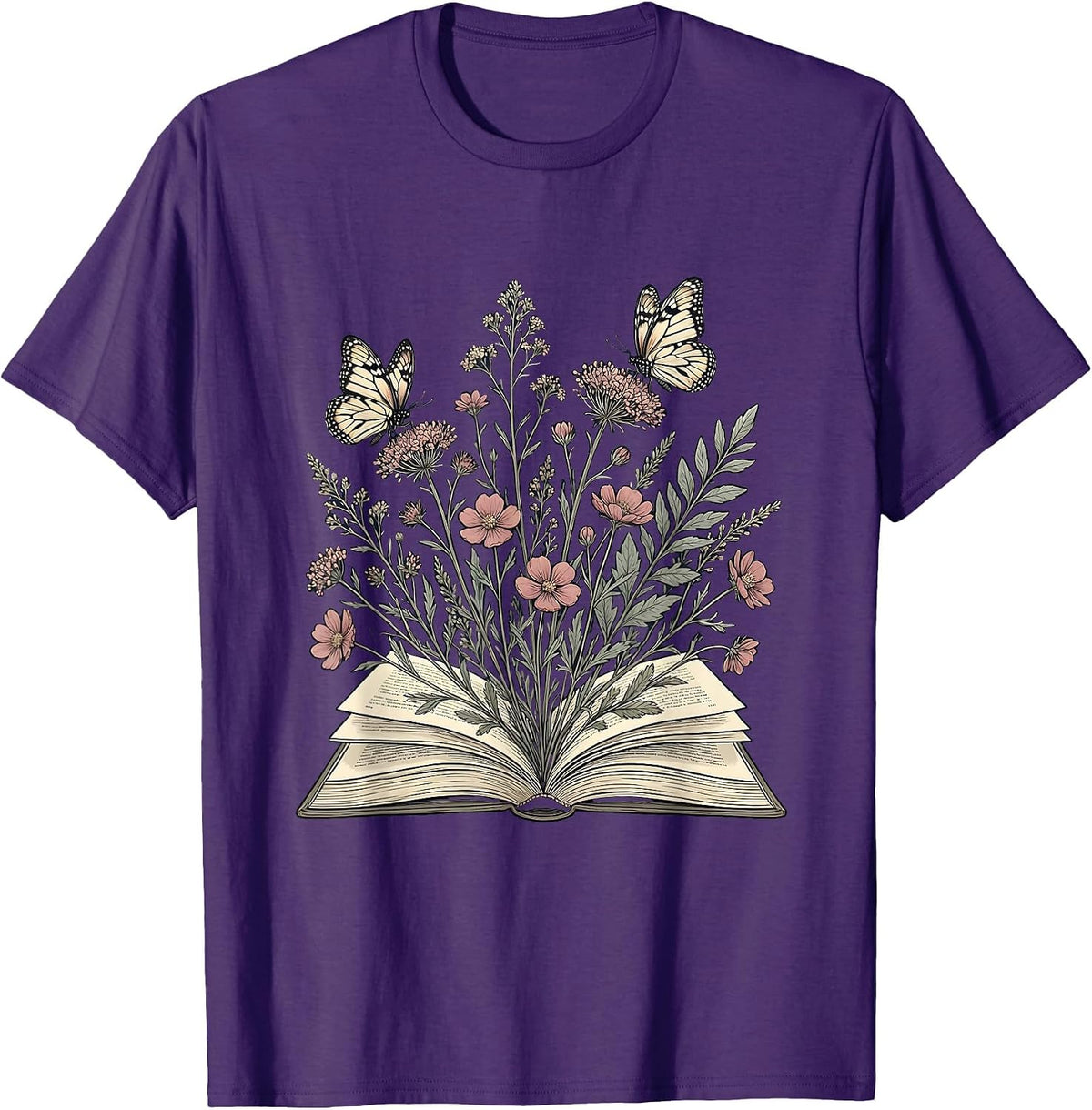 Men's Sped Teacher Wildflower Book Butterfly Design T-Shirt - Purple