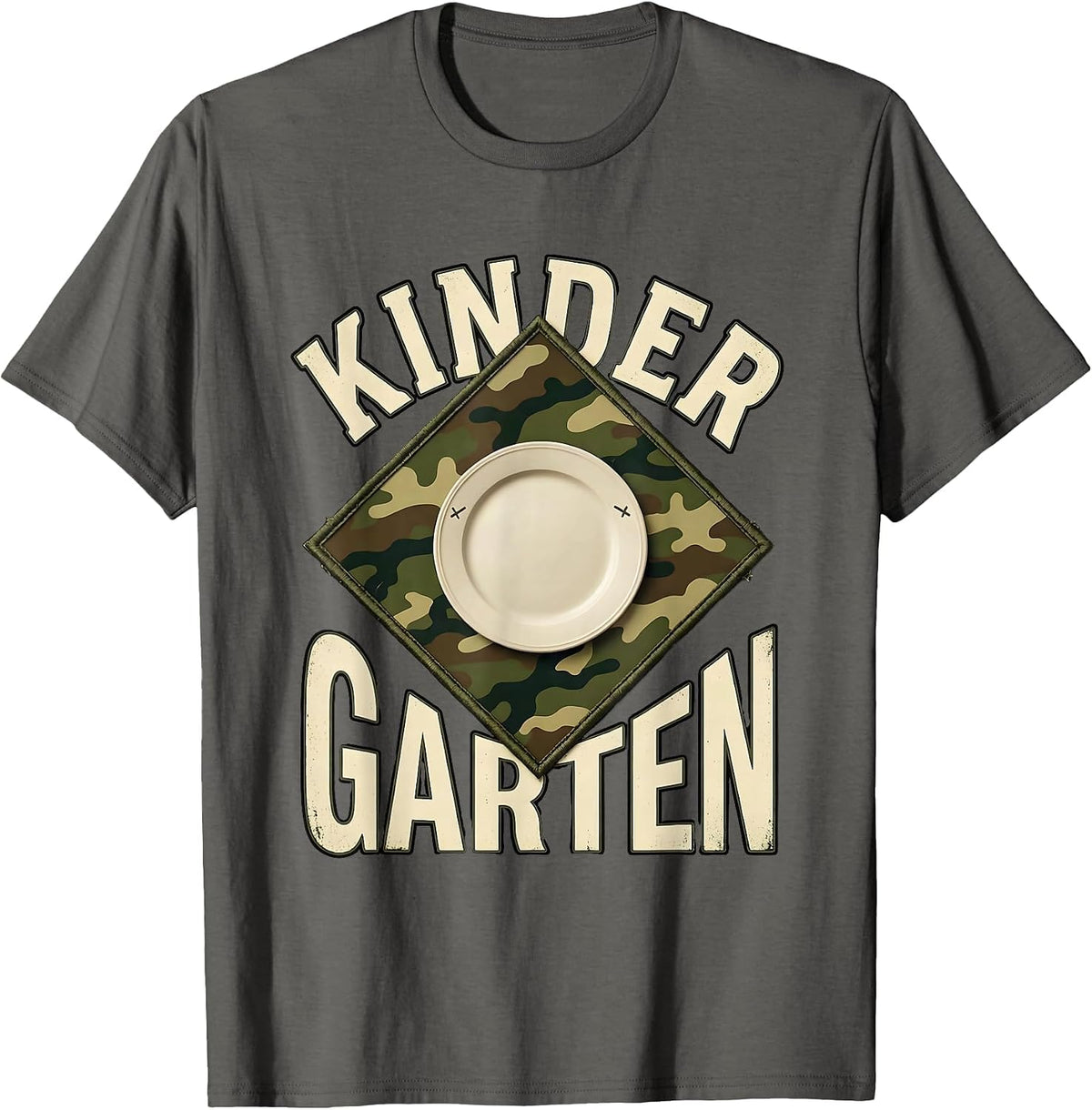 Kindergarten Vintage Camo Back To School Boys Teacher T-Shirt - Asphalt Grey