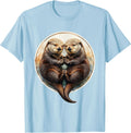 Men's Sea Otter Couple Holding Paws Sleeping Illustration T-Shirt - Baby Blue