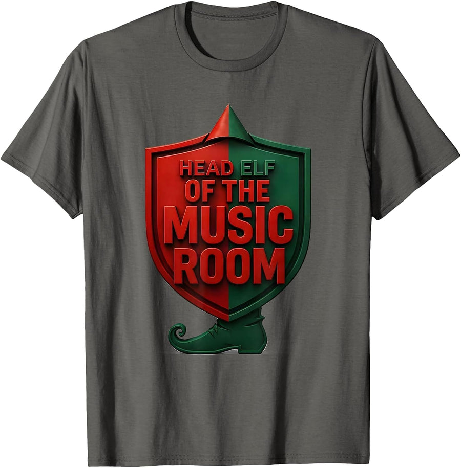 Head Elf of the Music Room Funny Teacher Elf Christmas Humor T-Shirt - Asphalt Grey