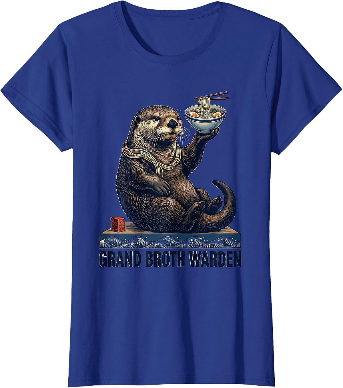 Women's Grand Broth Warden Ukiyo-e Cute Sea Otter Ramen Anime Gift T-Shirt - Royal Blue
