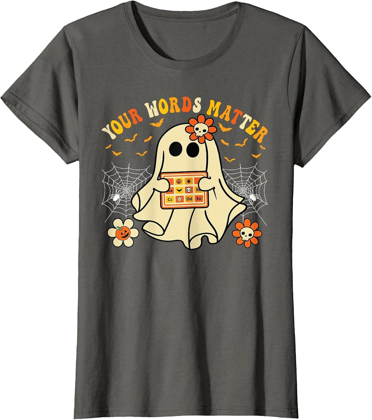 Your Words Matter SLP Ghost Halloween Speech Therapy T-Shirt - Asphalt Grey