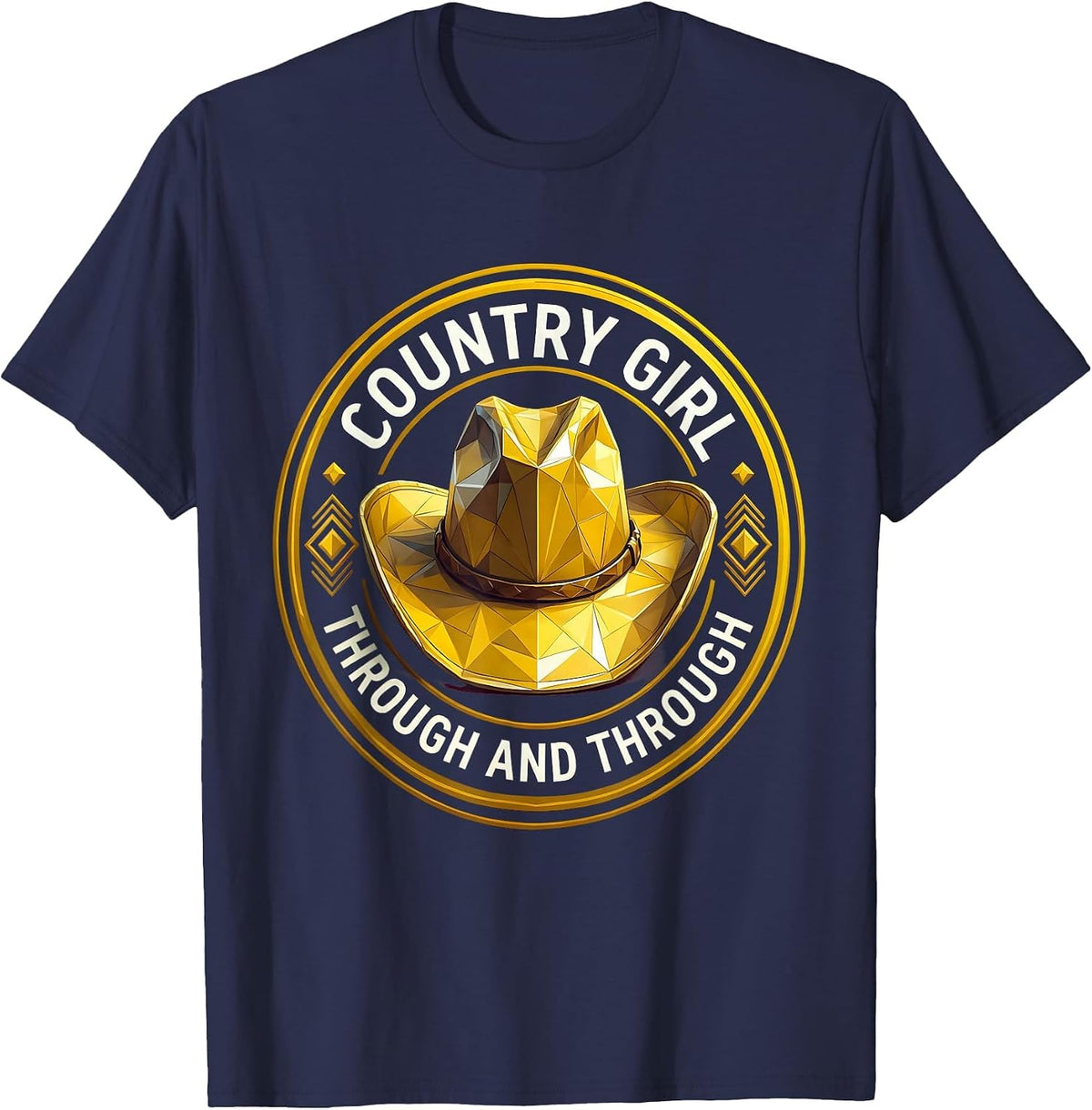 Country Girl Through and Through Cowgirl Design T-Shirt - Navy Blue