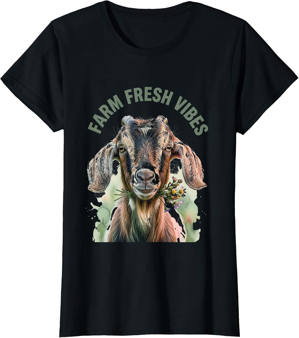 Farm Fresh Vibes Goat Lover Graphic Design T-Shirt - Black