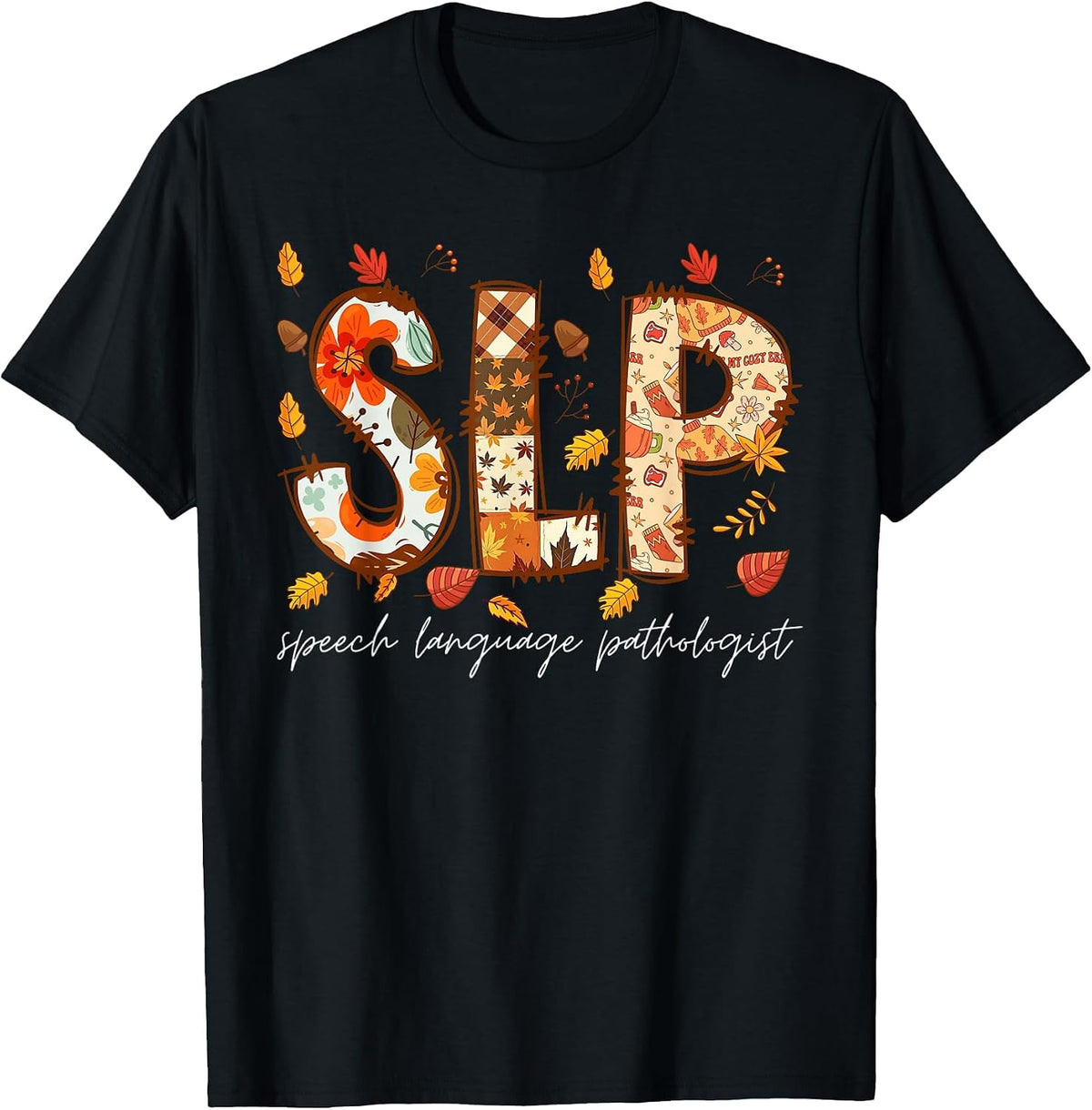 Retro SLP Pumpkin Fall Autumn Speech Therapist Tee T-Shirt - Black