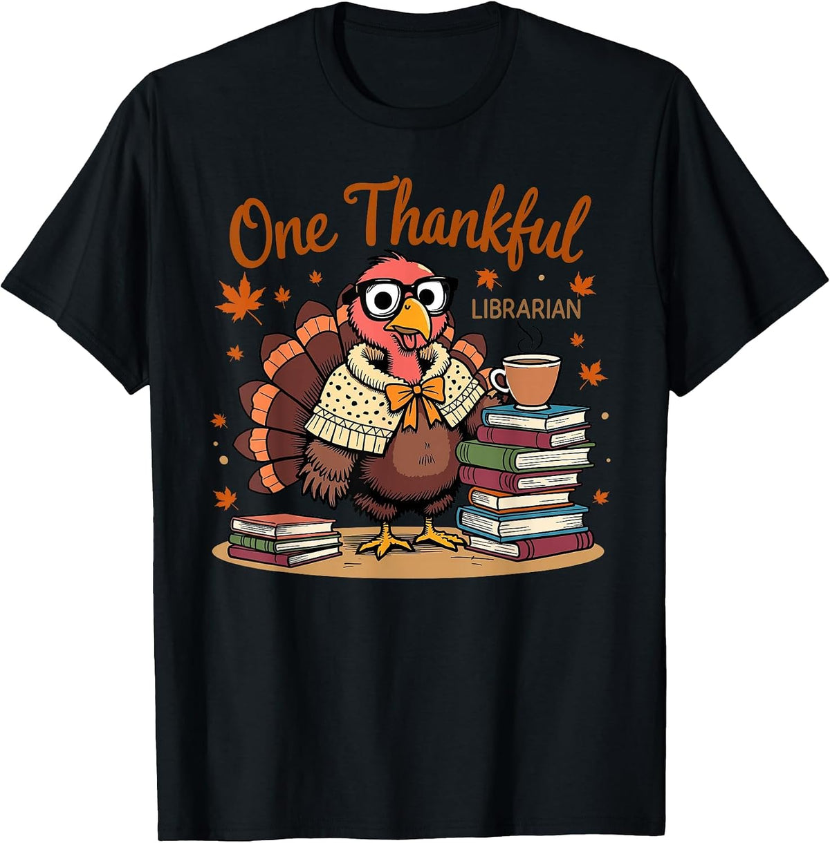 One Thankful Librarian Turkey Thanksgiving T-Shirt - Black