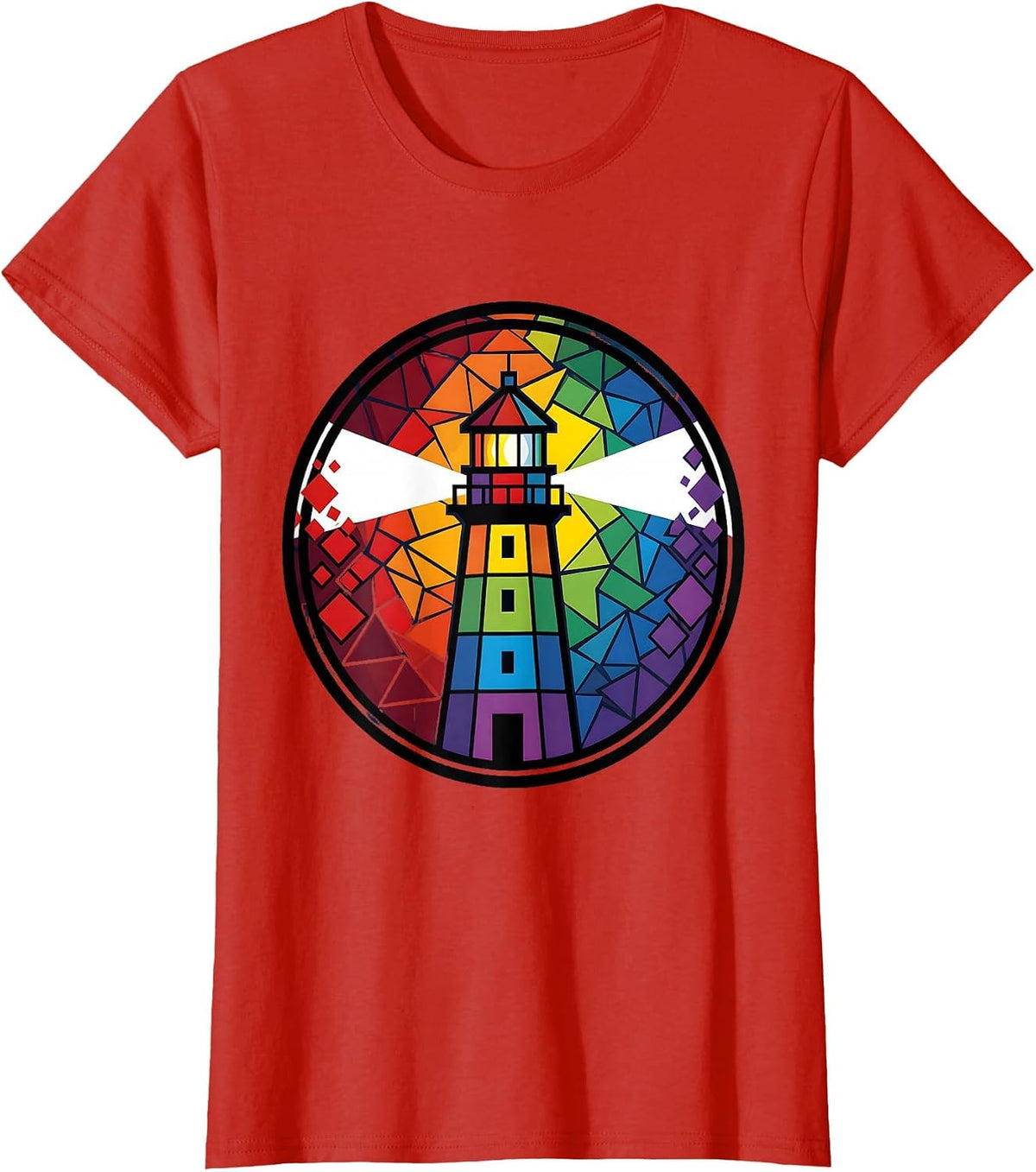 Autism Awareness Lighthouse Beam Through Colorful Fog T-Shirt - Red