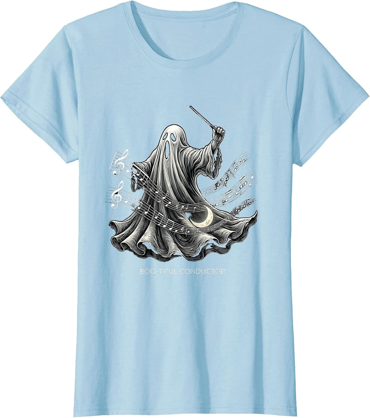 Boo-tiful Conductor Ghost Musician Halloween Music Teacher T-Shirt - Baby Blue