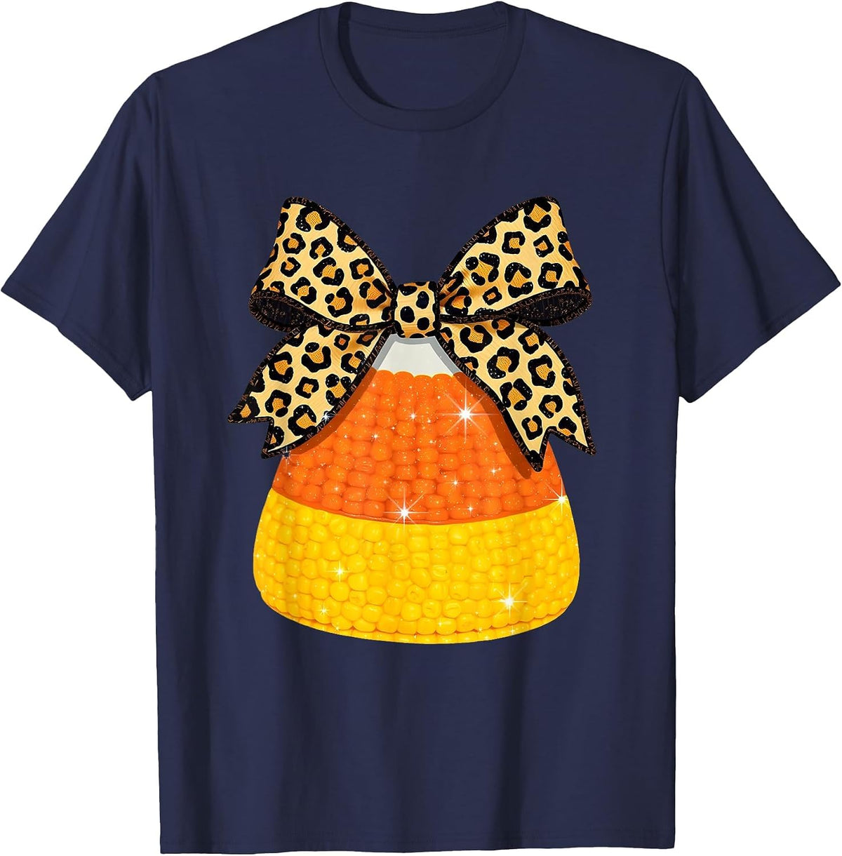 Coquette Bow Corn Candy Retro Halloween Women Kids T-Shirt - Navy Blue