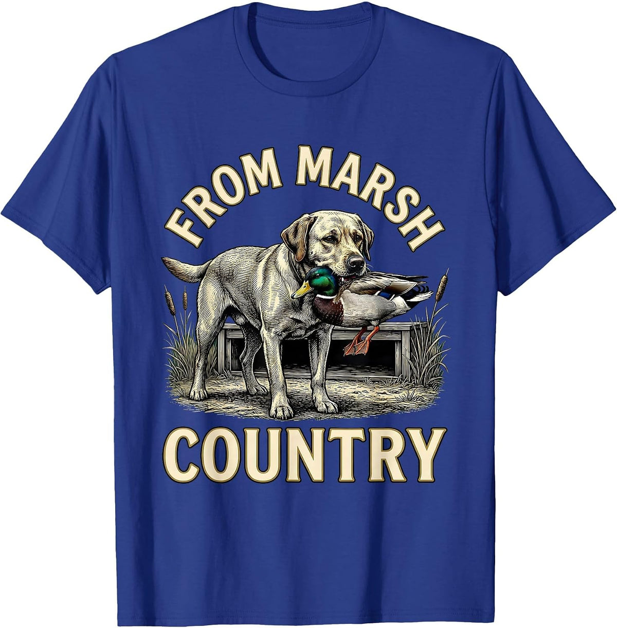 From Marsh Country Crosshatch Labrador Waterfowl Hunting T-Shirt - Royal Blue
