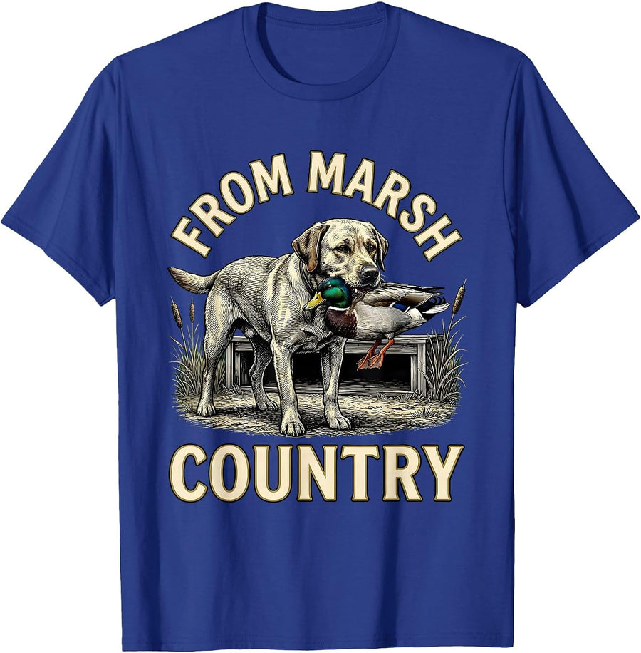 From Marsh Country Crosshatch Labrador Waterfowl Hunting T-Shirt - Royal Blue