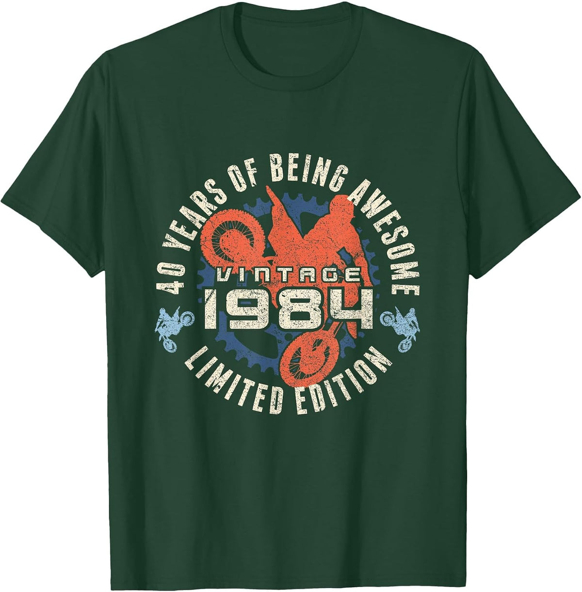 Vintage 1984 Motocross Racer Dirt Bike Rider 40th Birthday T-Shirt - Dark Green