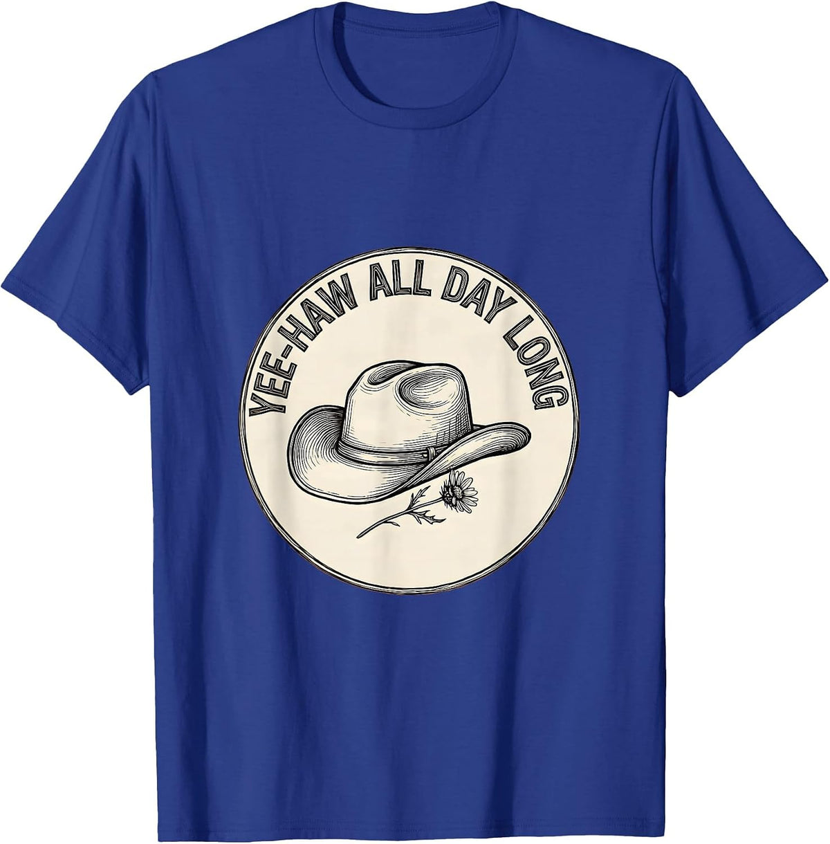 Men's Yee-Haw All Day Long Cowboy Design T-Shirt - Royal Blue