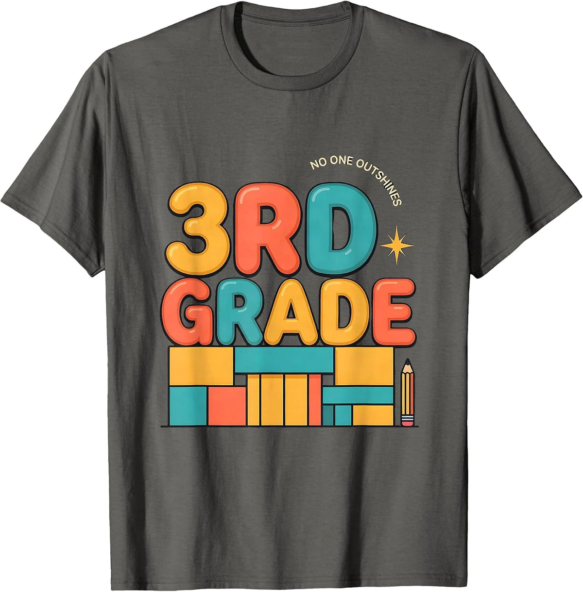 Men's No One Outshines 3rd Grade Funny Teacher Crew Back To School T-Shirt - Asphalt Grey