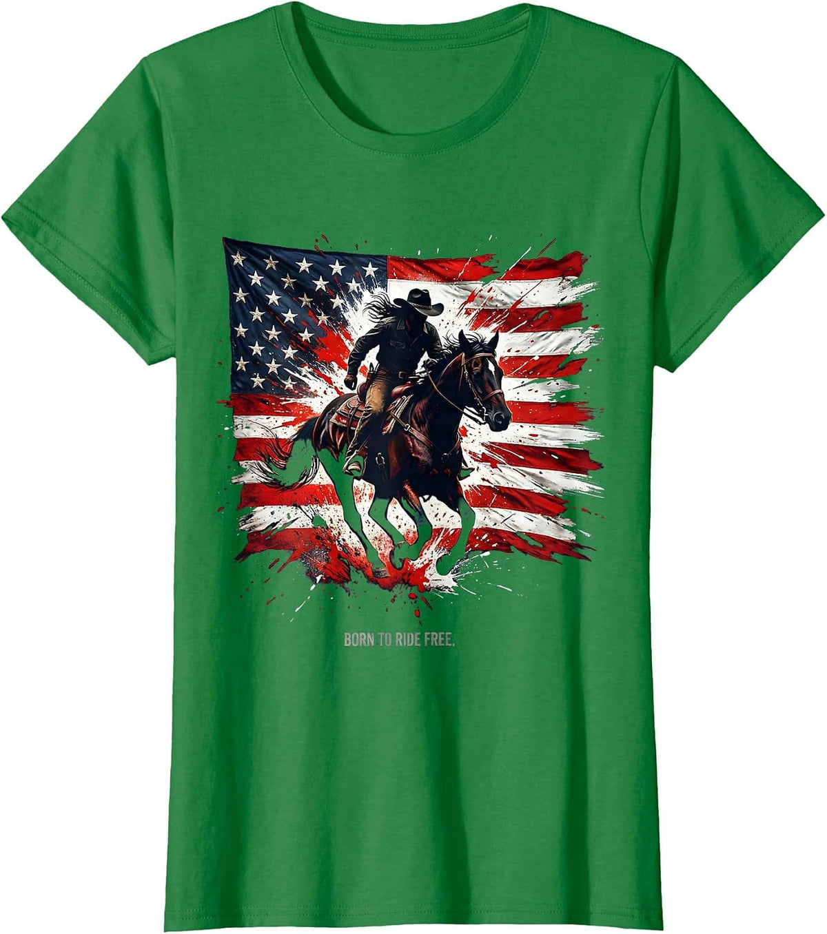 Women's Born to Ride Free White Cowgirl Design T-Shirt - Kelly Green