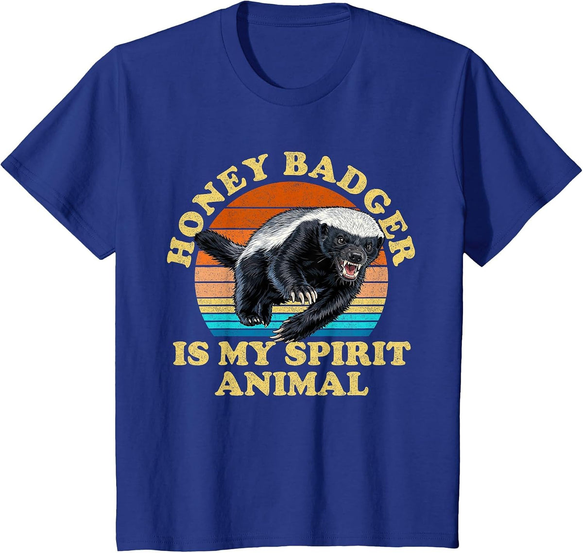 Honey Badger is My Spirit Animal Funny Retro Vintage Sunset T-Shirt - Royal Blue