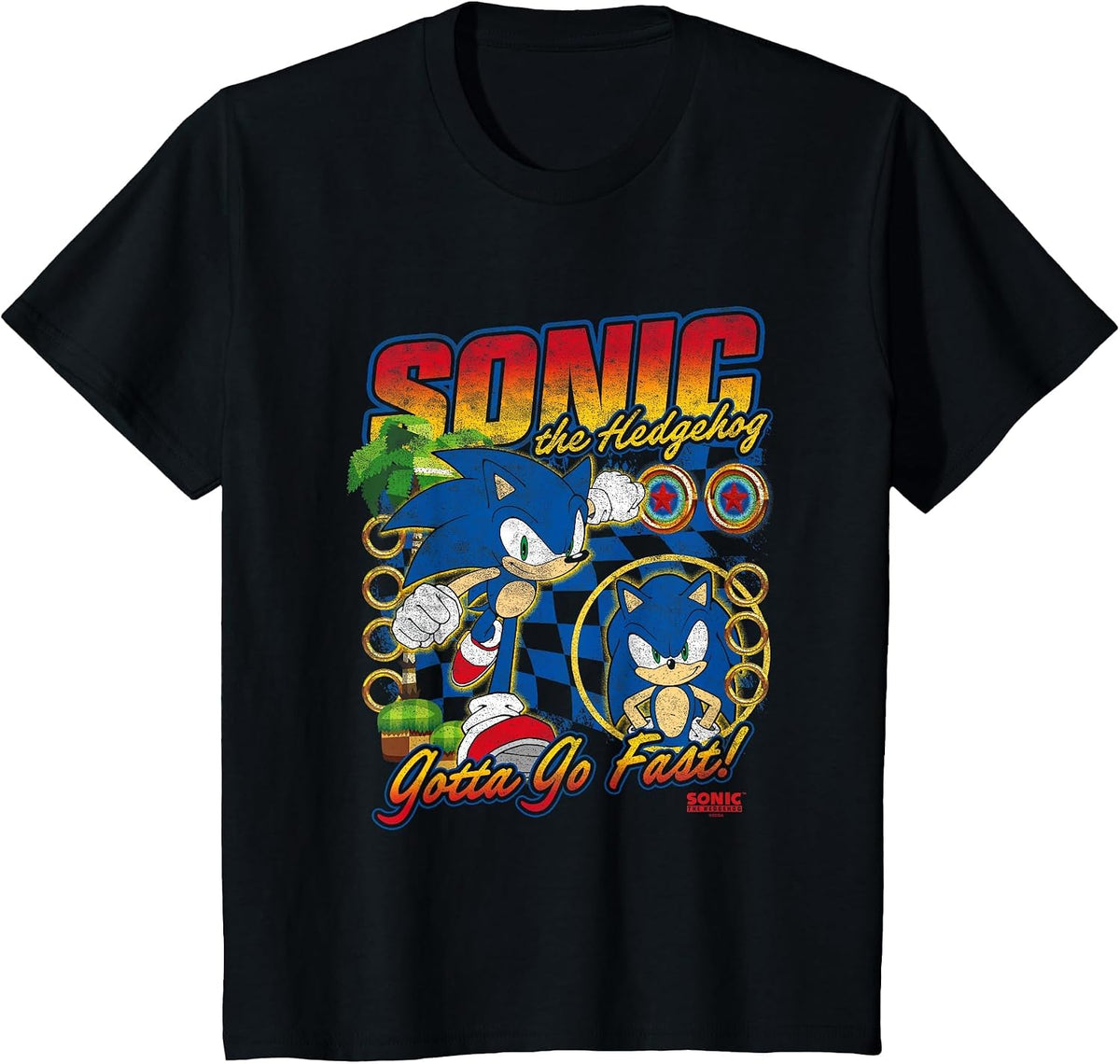 Sonic The Hedgehog Gotta Go Fast Distressed Portrait T-Shirt - Black