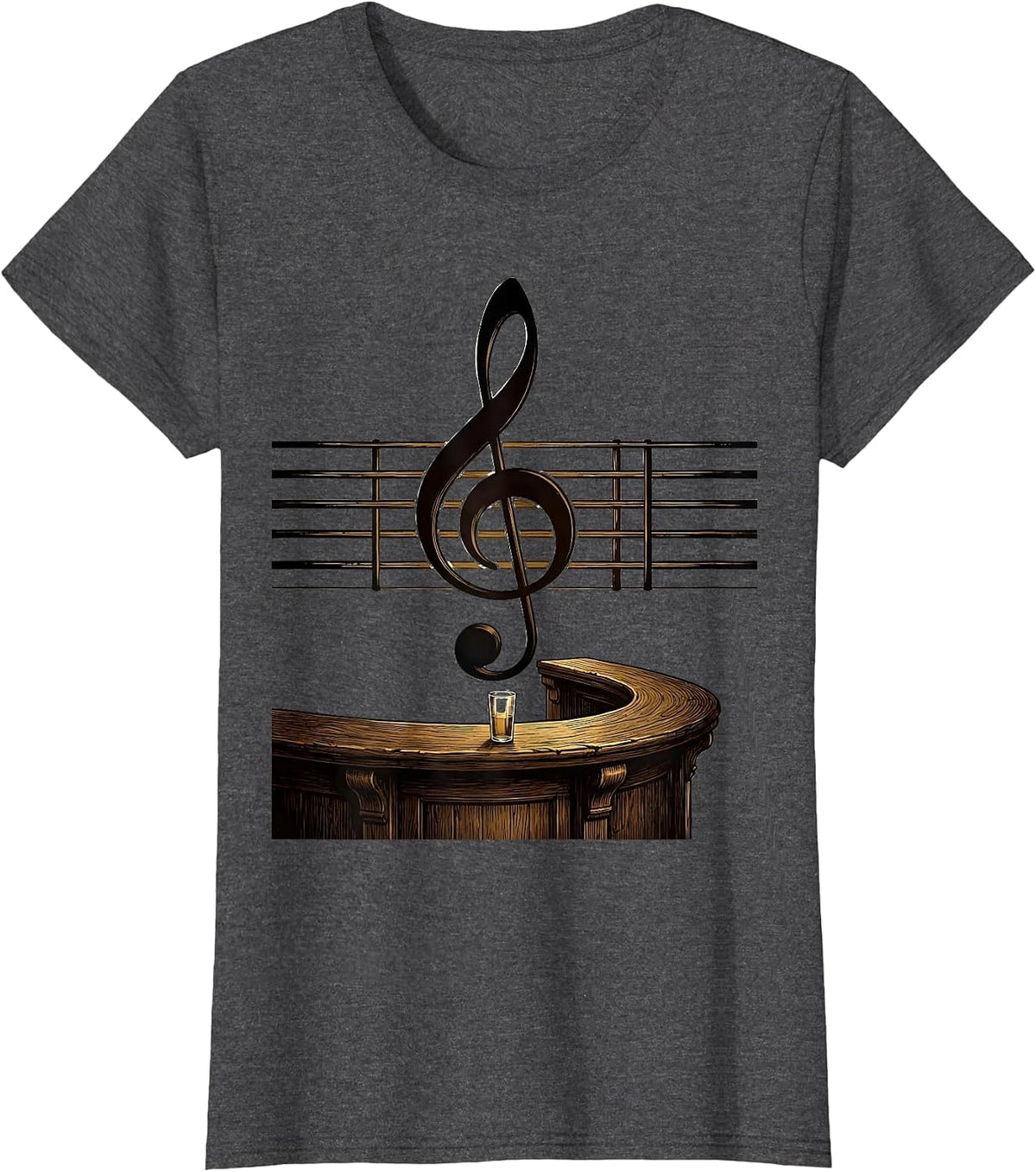 Women's Vintage Treble Clef Tavern Counter Music Lover Humor T-Shirt - Dark Heather Grey